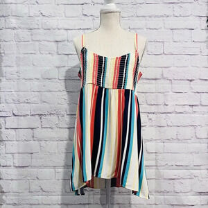 Torrid Size 00‎ Bright Multicolor Striped Tropical Babydoll Challis Smocked Cami